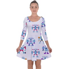 Cute Toy Robotsantennas Wires Seamless Pattern Quarter Sleeve Skater Dress