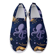 Marine Seamless Pattern Thin Line Memphis Style Women s Slip On Sneakers