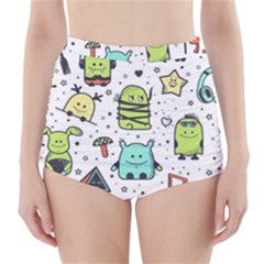 Seamless Pattern With Funny Monsters Cartoon Hand Drawn Characters Colorful Unusual Creatures High-waisted Bikini Bottoms
