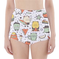 Funny Seamless Pattern With Cartoon Monsters Personage Colorful Hand Drawn Characters Unusual Creatu High-waisted Bikini Bottoms by Nexatart