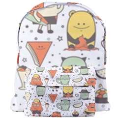 Funny Seamless Pattern With Cartoon Monsters Personage Colorful Hand Drawn Characters Unusual Creatu Giant Full Print Backpack