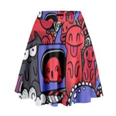 Abstract Grunge Urban Pattern With Monster Character Super Drawing Graffiti Style Vector Illustratio High Waist Skirt