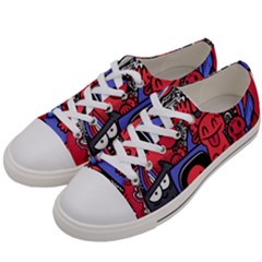 Abstract Grunge Urban Pattern With Monster Character Super Drawing Graffiti Style Vector Illustratio Women s Low Top Canvas Sneakers