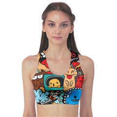 Abstract Grunge Urban Pattern With Monster Character Super Drawing Graffiti Style Sports Bra