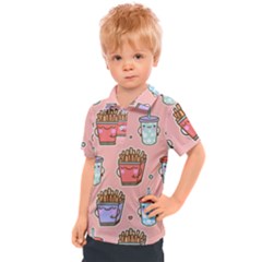 Cute Kawaii Food Seamless Pattern Kids  Polo Tee