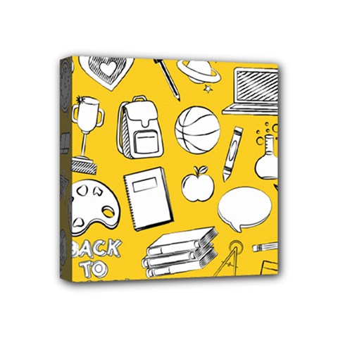 Pattern With Basketball Apple Paint Back School Illustration Mini Canvas 4  X 4  (stretched) by Nexatart