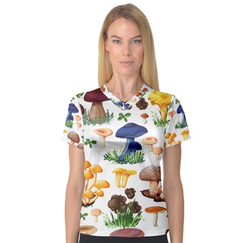 Mushroom Seamless Pattern V-neck Sport Mesh Tee by Nexatart