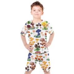 Mushroom Seamless Pattern Kids  Tee And Shorts Set by Nexatart