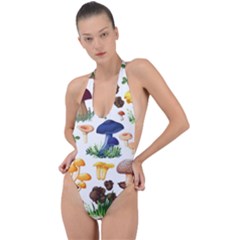 Mushroom Seamless Pattern Backless Halter One Piece Swimsuit by Nexatart