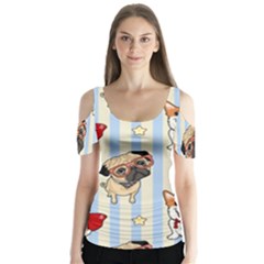 Pattern Dog Butterfly Sleeve Cutout Tee 