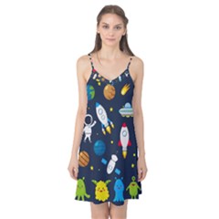 Big Set Cute Astronauts Space Planets Stars Aliens Rockets Ufo Constellations Satellite Moon Rover V Camis Nightgown by Nexatart