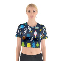 Big Set Cute Astronauts Space Planets Stars Aliens Rockets Ufo Constellations Satellite Moon Rover V Cotton Crop Top