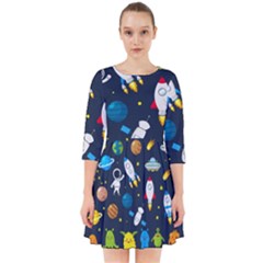 Big Set Cute Astronauts Space Planets Stars Aliens Rockets Ufo Constellations Satellite Moon Rover V Smock Dress by Nexatart