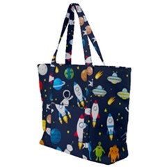 Big Set Cute Astronauts Space Planets Stars Aliens Rockets Ufo Constellations Satellite Moon Rover V Zip Up Canvas Bag by Nexatart