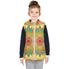 Mandala Patterns Yellow Kids  Hooded Puffer Vest