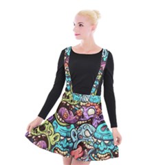 Zombie Heads Pattern Suspender Skater Skirt