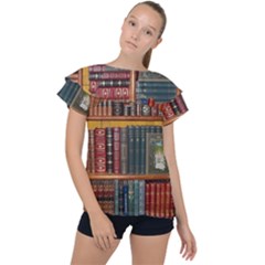 Books Library Bookshelf Bookshop Ruffle Collar Chiffon Blouse