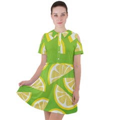 Lemon Fruit Healthy Fruits Food Short Sleeve Shoulder Cut Out Dress 