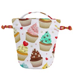 Seamless Pattern Yummy Colored Cupcakes Drawstring Bucket Bag