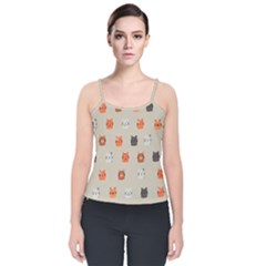 Cat Faces Pattern Velvet Spaghetti Strap Top