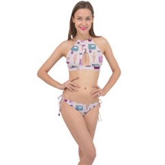 Seamless Bakery Vector Pattern Cross Front Halter Bikini Set