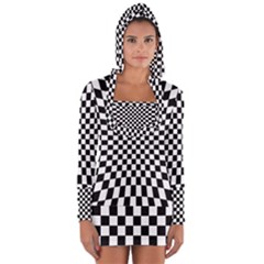 Illusion Checkerboard Black And White Pattern Long Sleeve Hooded T-shirt