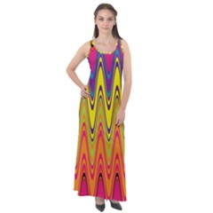 Retro Colorful Waves Background Sleeveless Velour Maxi Dress