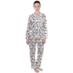 Photo Illustration Floral Motif Striped Design Satin Long Sleeve Pyjamas Set by dflcprintsclothing