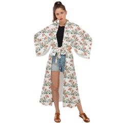 Photo Illustration Floral Motif Striped Design Maxi Kimono by dflcprintsclothing