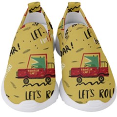 Childish Seamless Pattern With Dino Driver Kids  Slip On Sneakers by Vaneshart