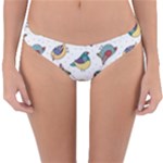 Seamless Pattern With Hand Drawn Bird Black Reversible Hipster Bikini Bottoms