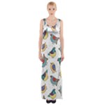 Seamless Pattern With Hand Drawn Bird Black Thigh Split Maxi Dress