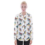 Seamless Pattern With Hand Drawn Bird Black Womens Long Sleeve Shirt