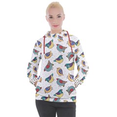 Seamless Pattern With Hand Drawn Bird Black Women s Hooded Pullover