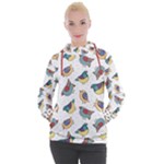 Seamless Pattern With Hand Drawn Bird Black Women s Hooded Pullover