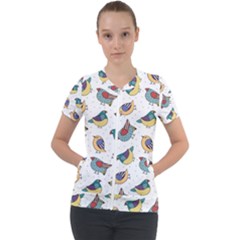 Seamless Pattern With Hand Drawn Bird Black Short Sleeve Zip Up Jacket by Vaneshart