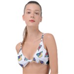 Seamless Pattern With Hand Drawn Bird Black Knot Up Bikini Top