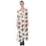 Seamless Pattern With Hand Drawn Bird Black Button Up Maxi Dress