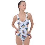 Seamless Pattern With Hand Drawn Bird Black Side Cut Out Swimsuit