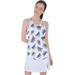 Seamless Pattern With Hand Drawn Bird Black Racer Back Mesh Tank Top