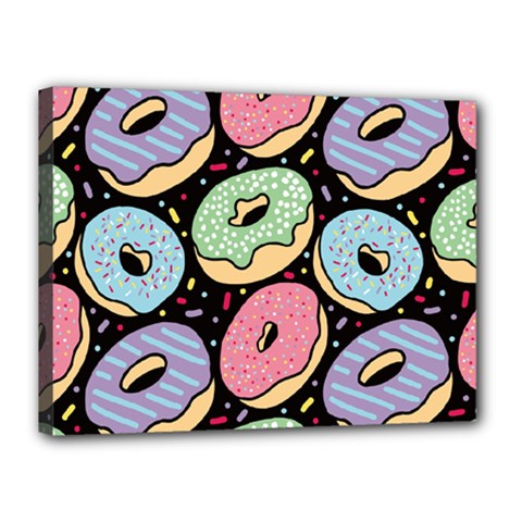 Colorful Donut Seamless Pattern On Black Vector Canvas 16  X 12  (stretched) by Sobalvarro