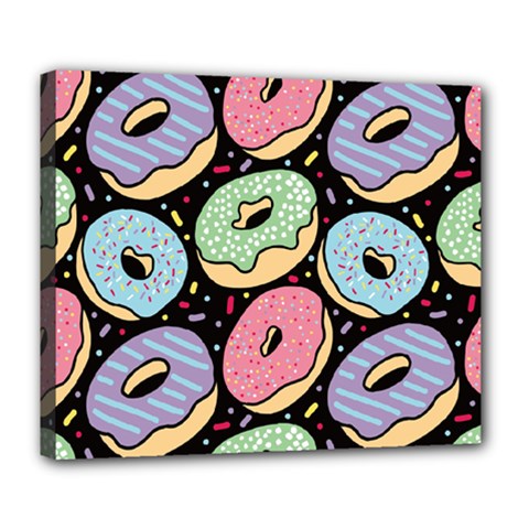 Colorful Donut Seamless Pattern On Black Vector Deluxe Canvas 24  X 20  (stretched) by Sobalvarro