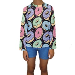 Colorful Donut Seamless Pattern On Black Vector Kids  Long Sleeve Swimwear by Sobalvarro