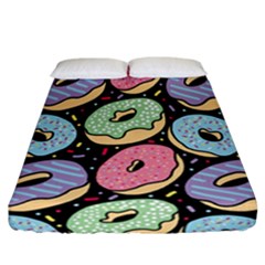 Colorful Donut Seamless Pattern On Black Vector Fitted Sheet (california King Size) by Sobalvarro
