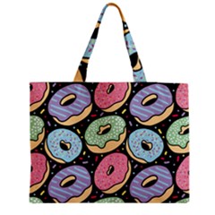 Colorful Donut Seamless Pattern On Black Vector Medium Tote Bag by Sobalvarro