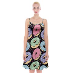 Colorful Donut Seamless Pattern On Black Vector Spaghetti Strap Velvet Dress by Sobalvarro