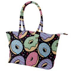 Colorful Donut Seamless Pattern On Black Vector Canvas Shoulder Bag by Sobalvarro