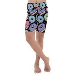 Colorful Donut Seamless Pattern On Black Vector Kids  Lightweight Velour Cropped Yoga Leggings by Sobalvarro