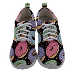Colorful Donut Seamless Pattern On Black Vector Women Athletic Shoes by Sobalvarro