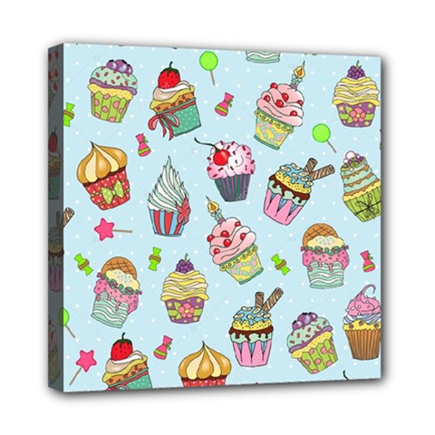 Cupcake Doodle Pattern Mini Canvas 8  X 8  (stretched) by Sobalvarro